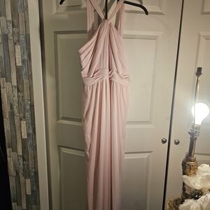 David's Bridal Blush Pink Grecian-Style Maxi Dress